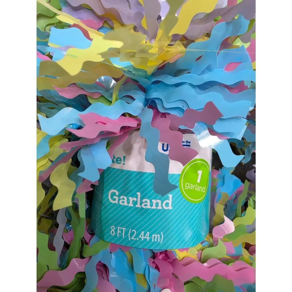 NWT Easter Spring Tinsel Pastel Garland bundle of 3, home decor 8ft each
